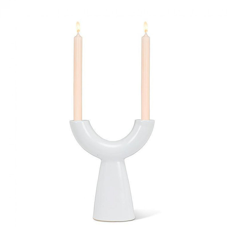 9.5'' H Stoneware Tabletop Candelabra, White