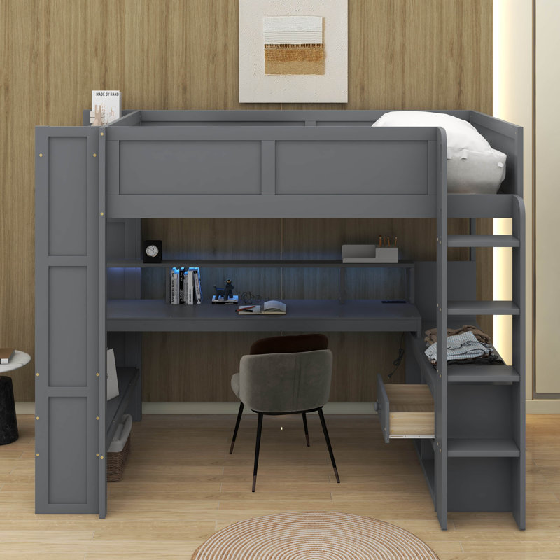 Lit mezzanine double avec bureau
