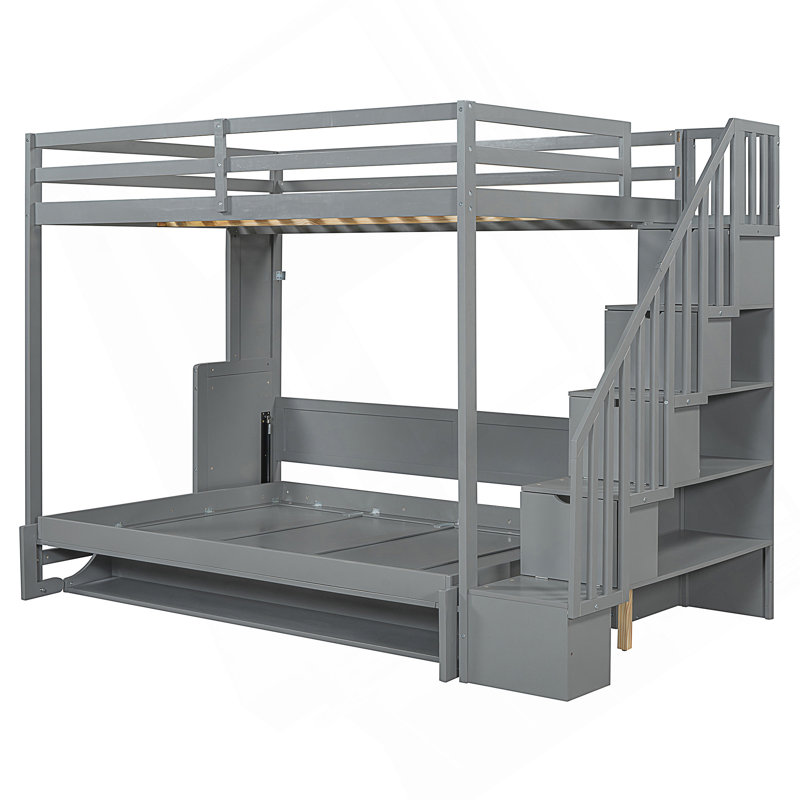 Lit escamotable double sur double avec lève-personne hydraulique et conception de bureau, Gris