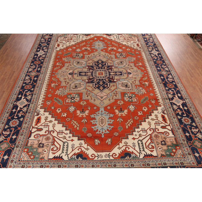 Tapis traditionnel indien orange en laine 16 x 25