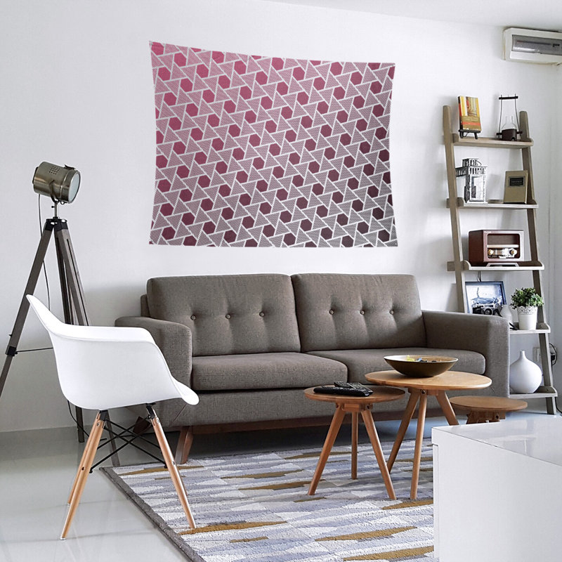Tapisserie murale hexagonales et triangles, H 27,5 po x l 37,5 po, Noir / Rose