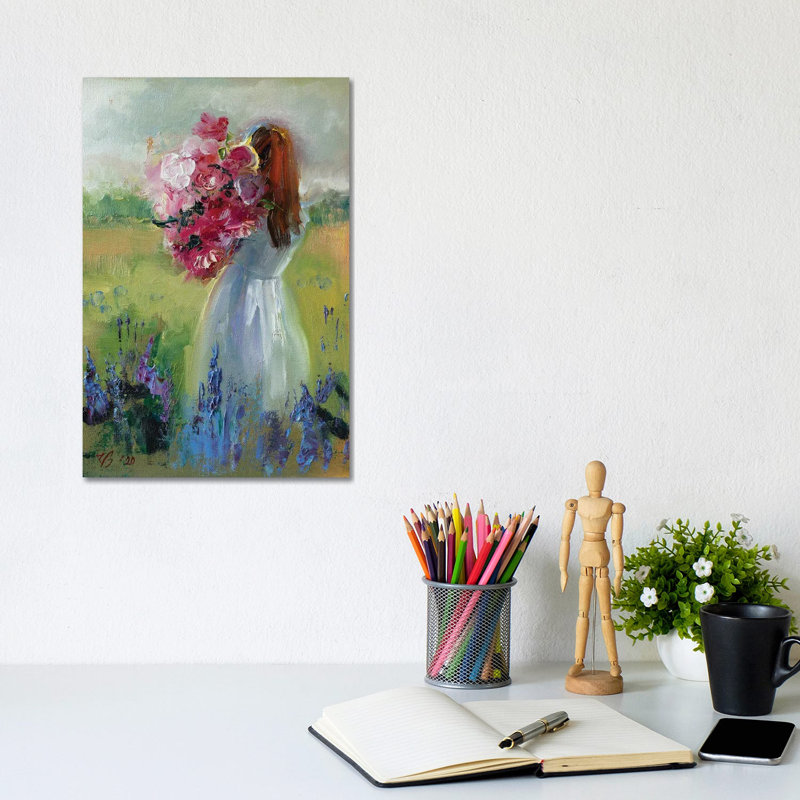 Girl With Flowers by Katharina Valeeva - Wrapped Canvas Painting, 20.32 cm H x 30.48 cm W