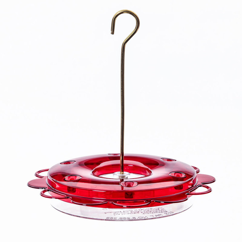 Clear and Red Hanging Polycarbonate Hummingbird Feeder with Brass Rod
