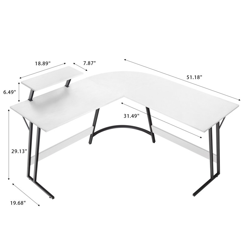 Lacey L-Shaped Metal Base Computer Desk, White/Black