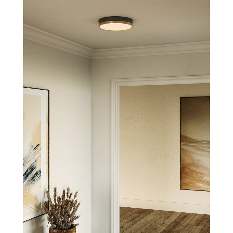 Orland Glass LED Flush Mount, 2" H x 11.13" W x 11.13" D, Aged Gold/Matte Black
