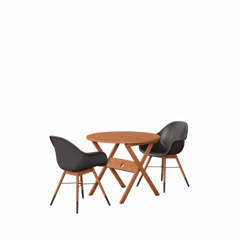 2 - Person Wood Patio Dining Set with Round Table