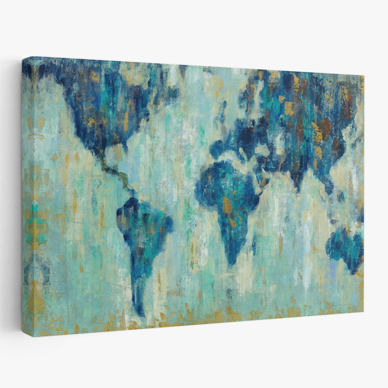 Carte du monde - Continents beige, bleu, brun, H 36 po x l 24 po