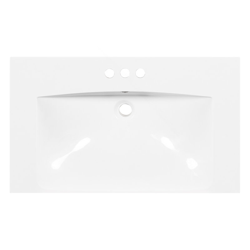 30" Single Bathroom Basin Sink, Vanity Top Only, 3-Faucet Holes, Resin