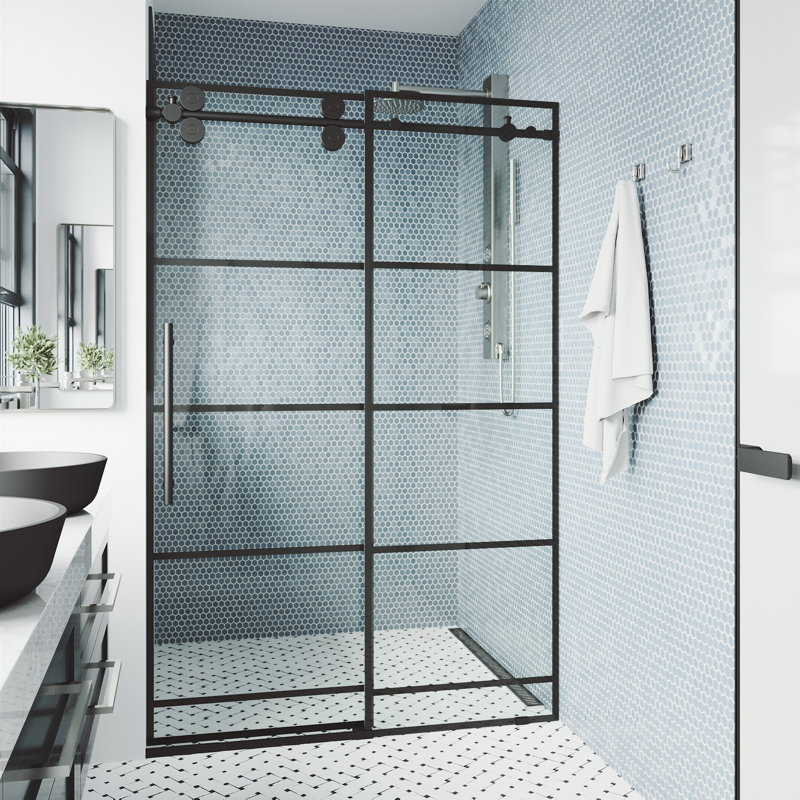 Elan 52-56" W x 74" H Sliding Frameless Shower Door with 3/8" Clear Glass