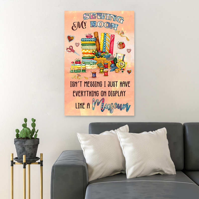 Tissus colorés et outils de couture «My Sewing Room», reproduction d'art graphique sur toile tendue