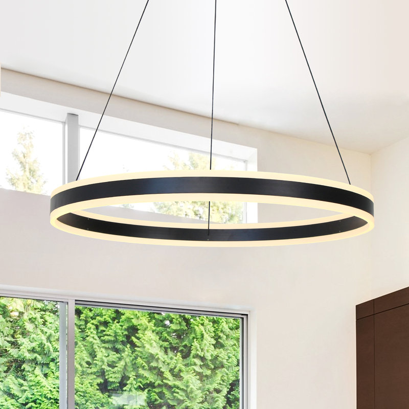 Luminaire suspendu à DEL Dilnoza, Noir mat, 59" H x 31.4" W x 31.4" D