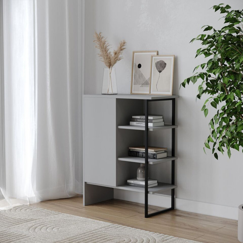 Rafaiel 79cm H x 60cm W Metal Bookcase, Grey