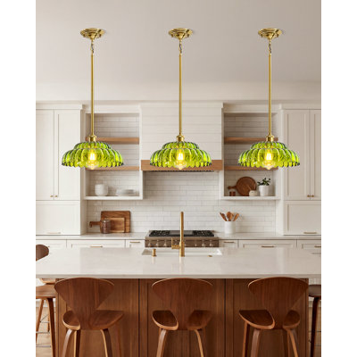 Luminaire suspendu moderne en verre, abat-jour rétréci rétro de 12 po, luminaire suspendu réglable, base E26, finition laiton pour la salle à manger de l'îlot de cuisine