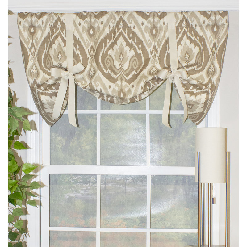 Lima Ikat Cotton Blend Tie-Up 50'' W Window Valance in Ivory