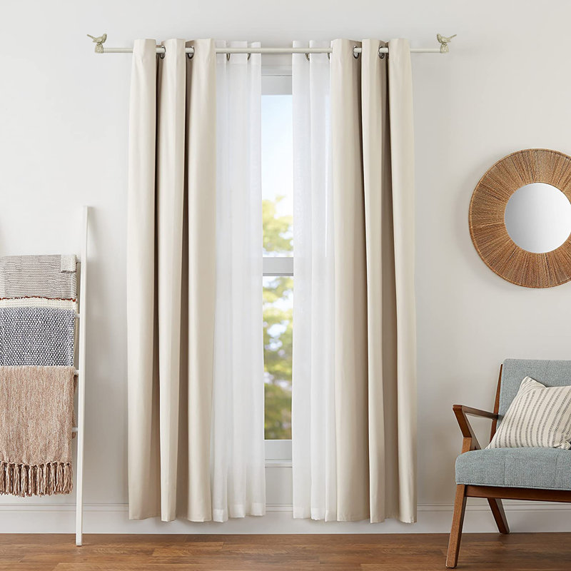Country White Bird Finial Double Curtain Rod, 28"-48"