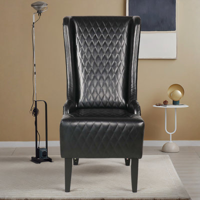 Luxury Quilted PU Dining Chair - High Back Wooden Legs Throne Chair For Lounge & Office by Alcott Hill