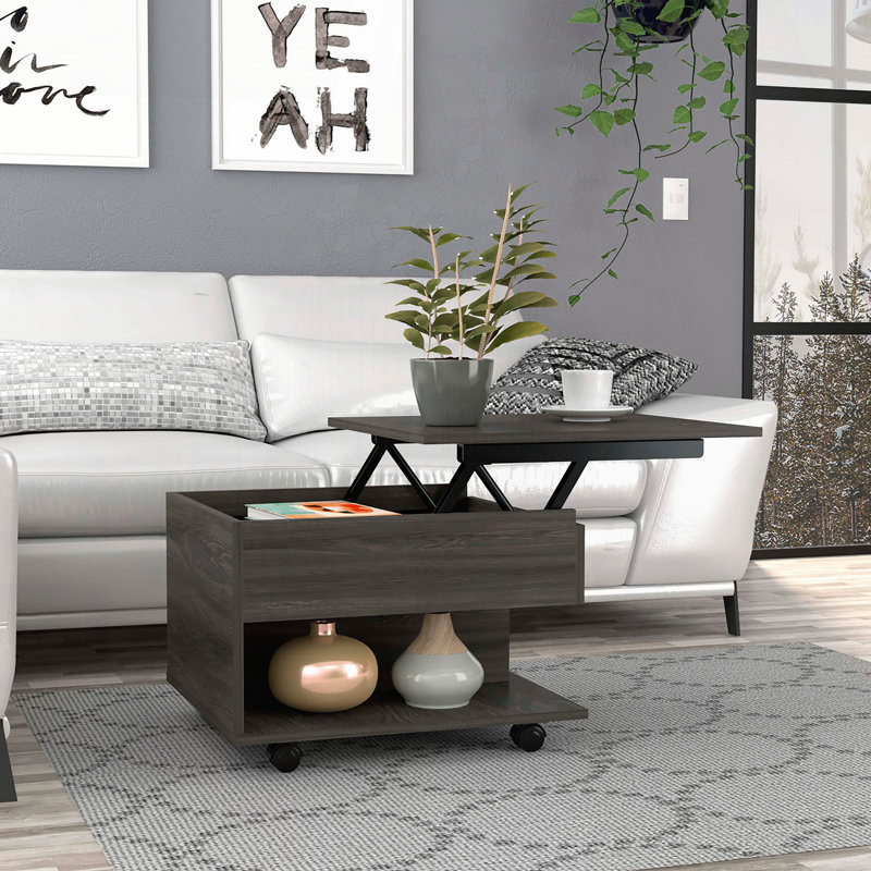 Table basse à plateau relevable avec roulettes Luanda - Espresso