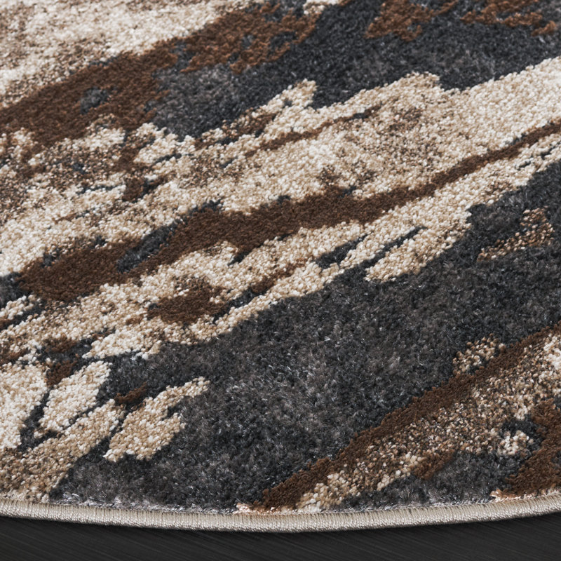 Tapis gris foncé / beige Afrah, Rond 8 pi