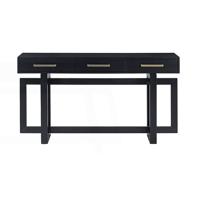 Console élégante avec trois tiroirs, table d'entrée très longue, table d'entrée, Noir