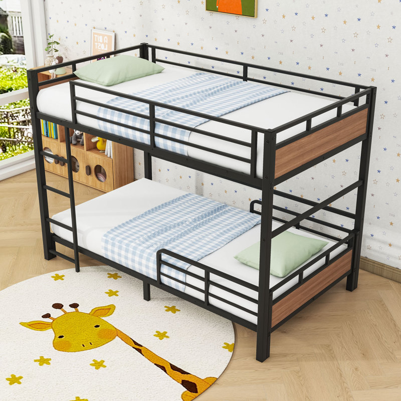 Metal Bunk Bed With Easy Convertibility And Ladder, Walnut, Twin XL Over Twin XL