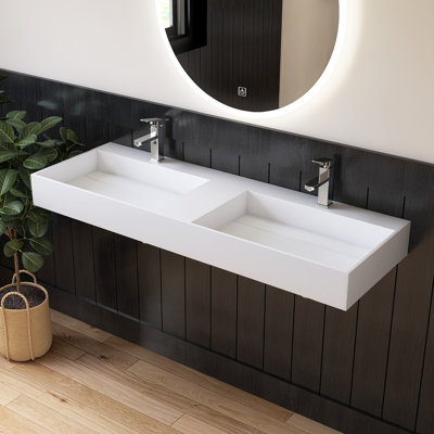 Chloe 54'' Wall Mounted Double Bathroom Sink Solid Surface Rectangular Bathroom Sink