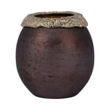 Pillar Holder Glass Aluminum Glam Style Elegant Decorative Taper Candle Holder with Sculptural Form and Textured Metallic Rim for Modern Versatile Accent Display