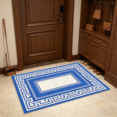 Tapis bleu royal crème pour le salon, doux et confortable, convient à toutes les saisons, facile à entretenir, tapis de sol intérieur lavable à la machine, sous la table de ferme convenant à la chambre à coucher, à la salle à manger, au bureau, au patio, au balcon, à la décoration intérieure