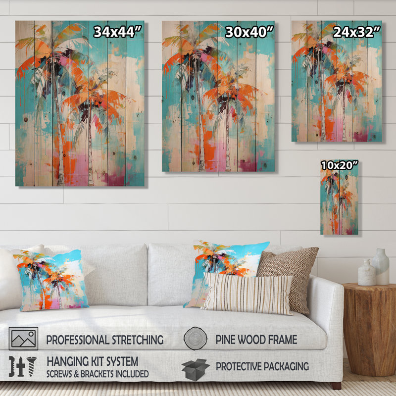 Palmiers Palm VI, reproduction sur bois naturel, H 40 po x l 30 po x P 0,78 po