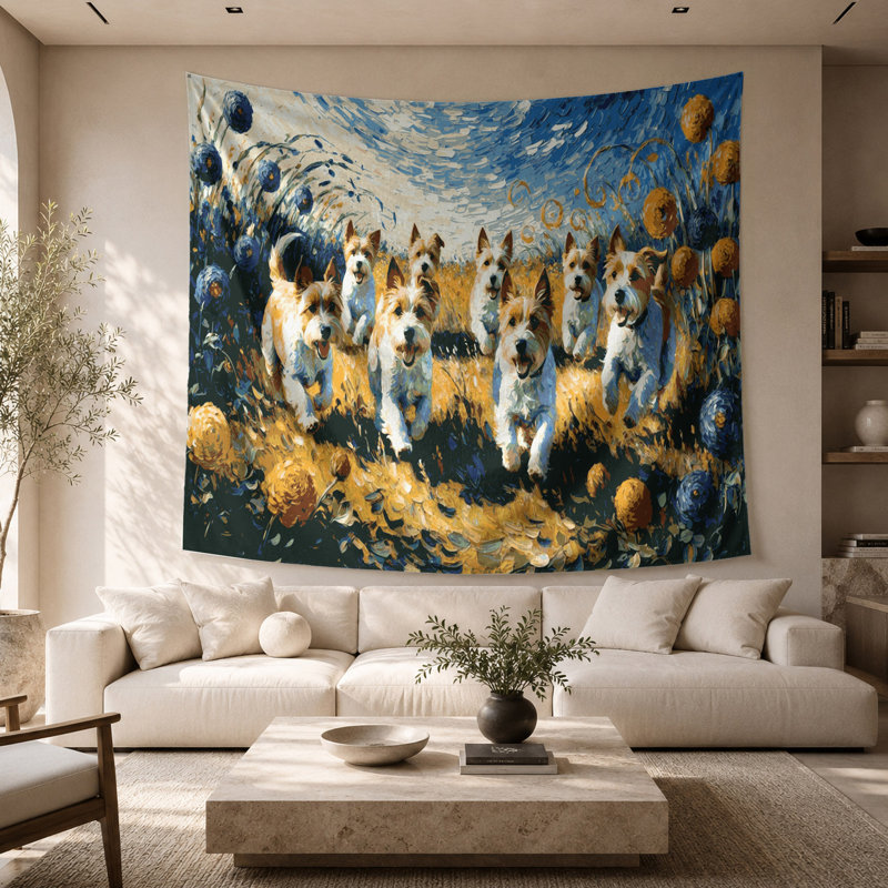 Tapisserie murale «Dogs Toy Fox Terrier», 68 po x 80 po