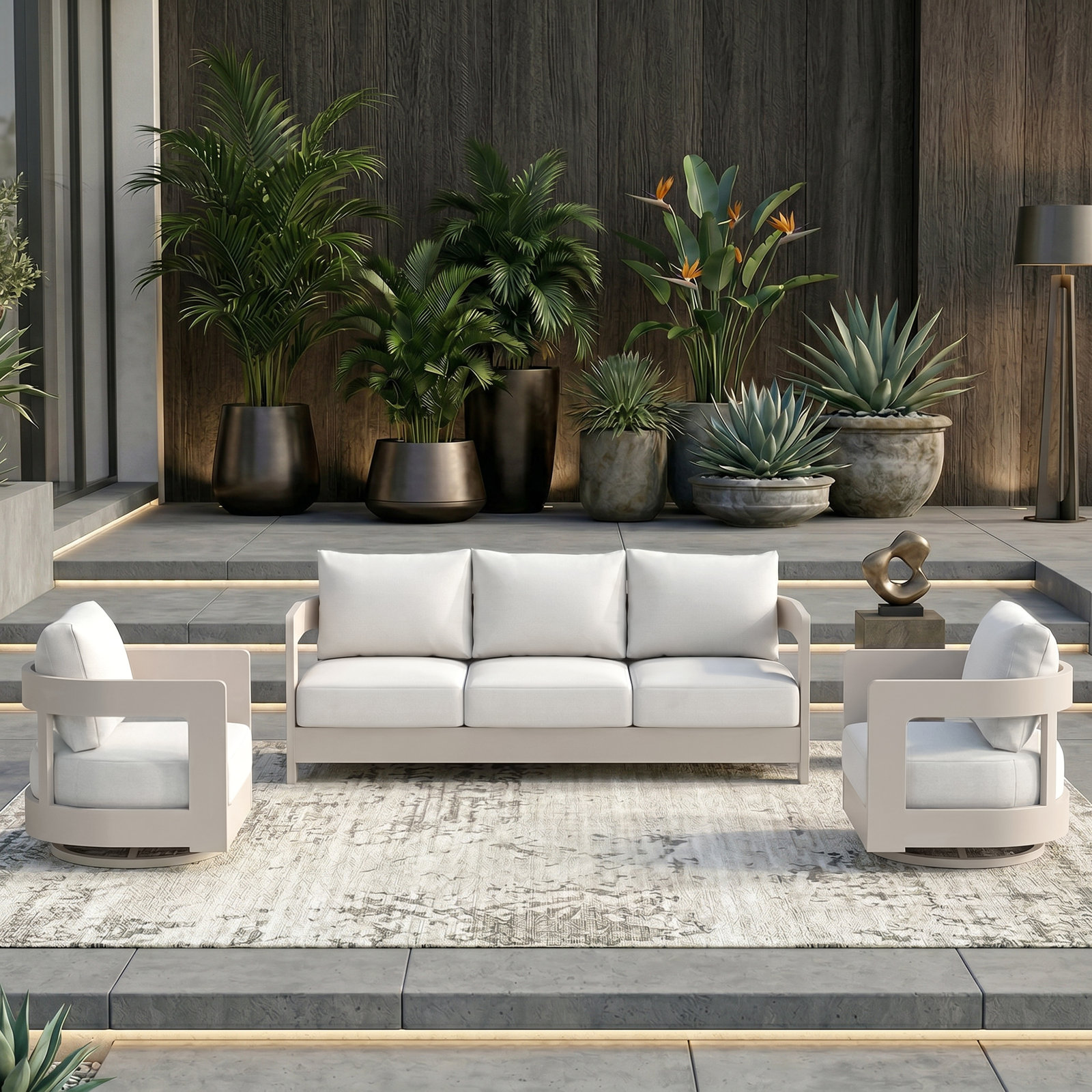 Frances 5-Person Sunbrella® Patio Seating Group, White Cushion/Champagne Frame