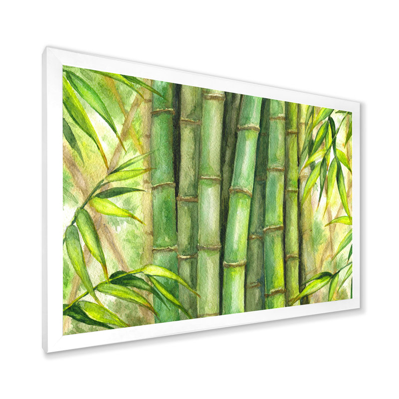 Tiges de bambou vert vif - peinture sur toile, H 24 po x l 32 po x P 1 po, Cadre photo blanc