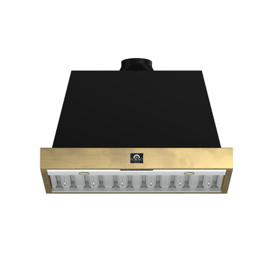 Forno Vittorio 36" Wall Mount Range Hood in Black & Antique Brass Trim, 424 CFM with Baffle Filters