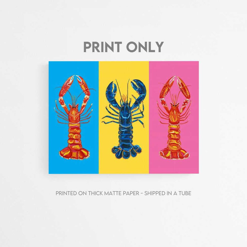 Coastal Lobster Art Print: décoration murale triptyque pop coloré, Impression encadrée avec passe-partout, Noir