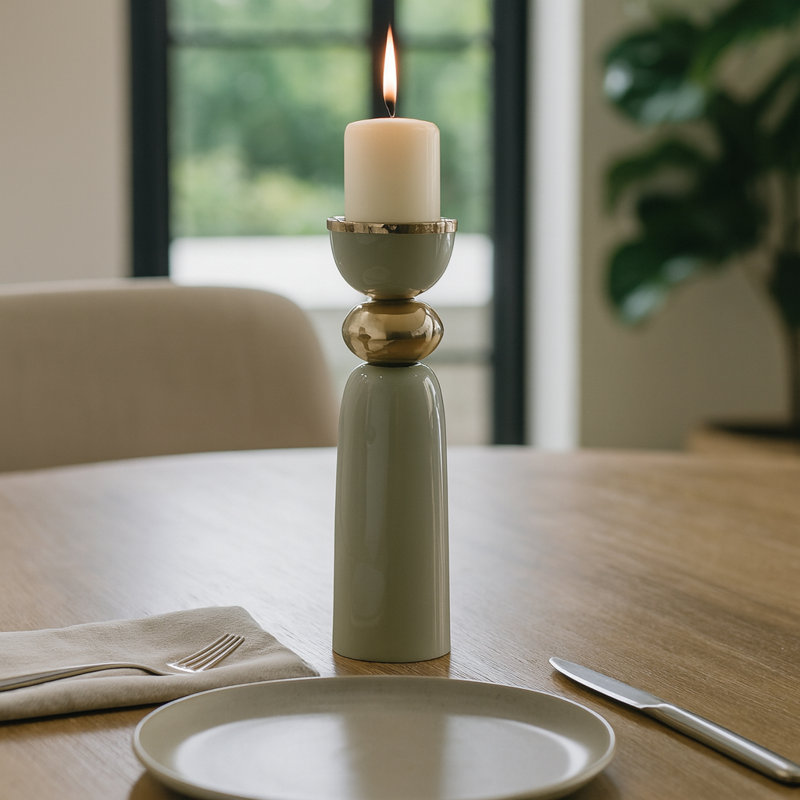 Modern Curvy Candle Holder for Home Decor - Decorative Taper and Pillar Candlestick Holder for Tabletop Decor - Sage & Gold
