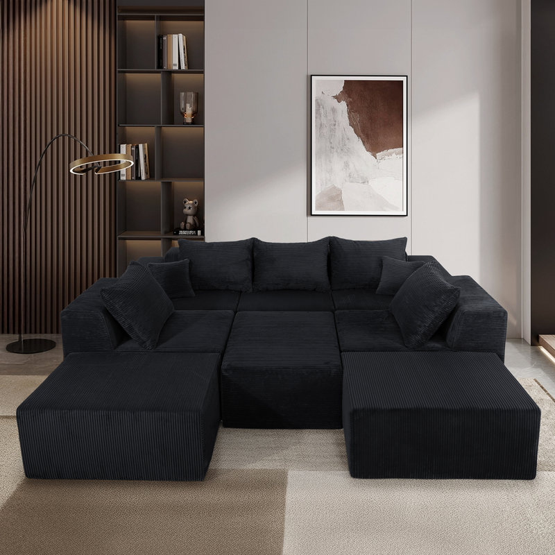 Canapé modulaire en forme de U 8 pièces, canapé convertible en velours côtelé de luxe avec méridienne et lit surdimensionnés, aucun assemblage requis