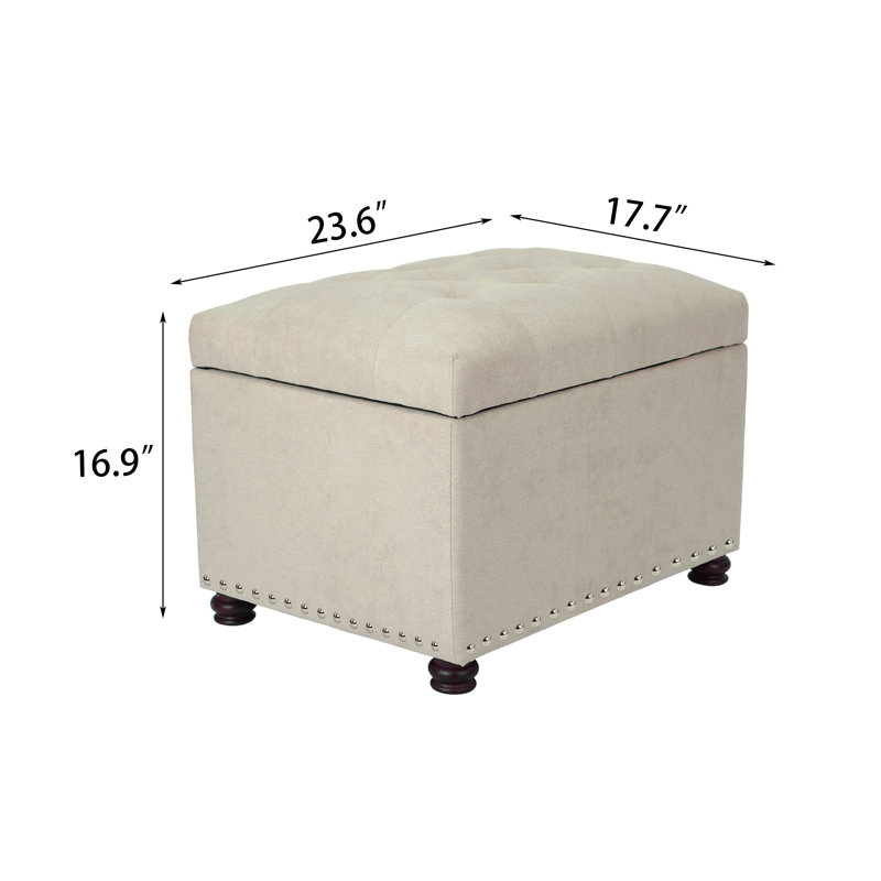Milana Upholstered Ottoman, Cream Linen Blend