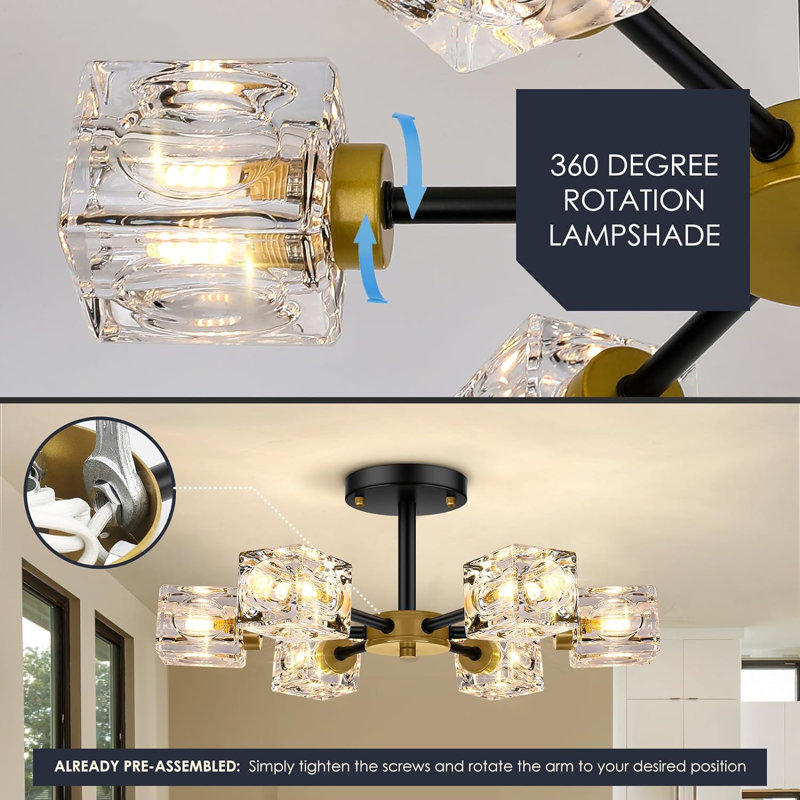 JIINOO Modern Crystal Ceiling Light, 6 Light Black Chandelier Ceiling Lights Fixture, Classical - View #9