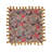Printed Square Pillow With Kantha Stitch, Pom Poms & Chambray Back