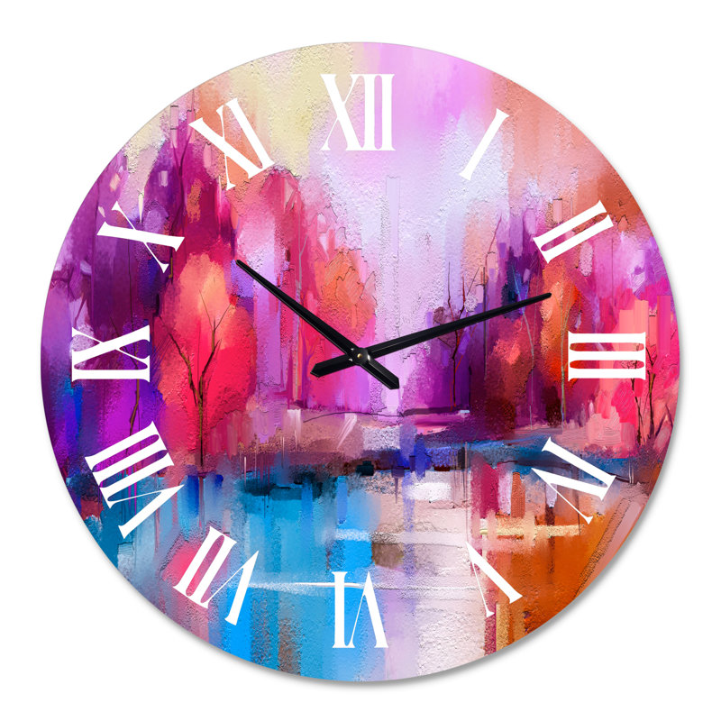Colorful Autumn Forest By Lakeside - Horloge murale moderne, Grand