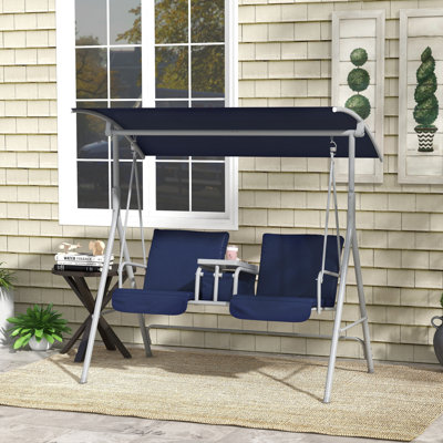Balancelle d'extérieur 2 places avec auvent et table, balancelle de patio pour le jardin, la piscine, la cour arrière, bleu foncé