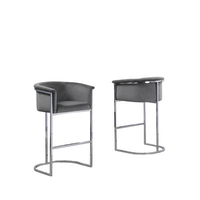 Maheer 24" Counter Stool in Velvet Upholstery and Chrome Base (Single Chair)