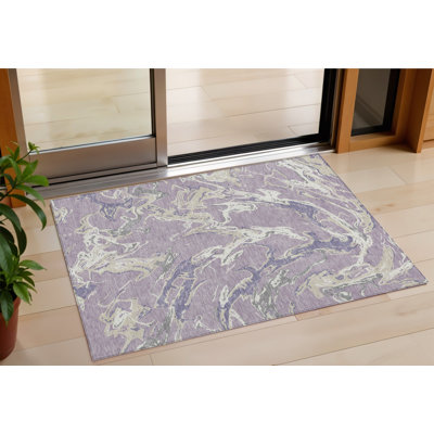 Tapis intérieur lavable abstrait lavande et ivoire 3 pi x 5 pi