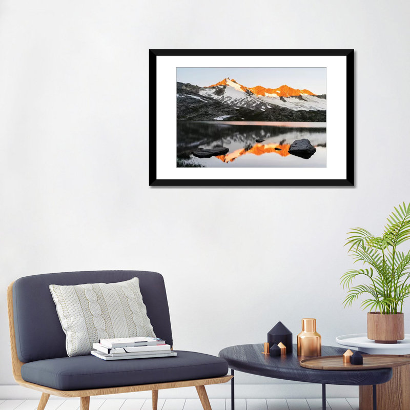 « lever à haut lake gerlos », reproduction de photo sur toile, Papier d'art encadré noir, Blanc, H 24 po x l 32 po x P 1 po