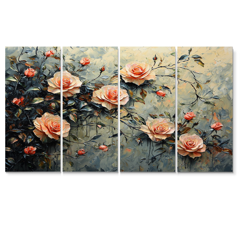 Branson - - Décoration murale roses - - Art mural moderne moderne, H 28 po x l 48 po, 4