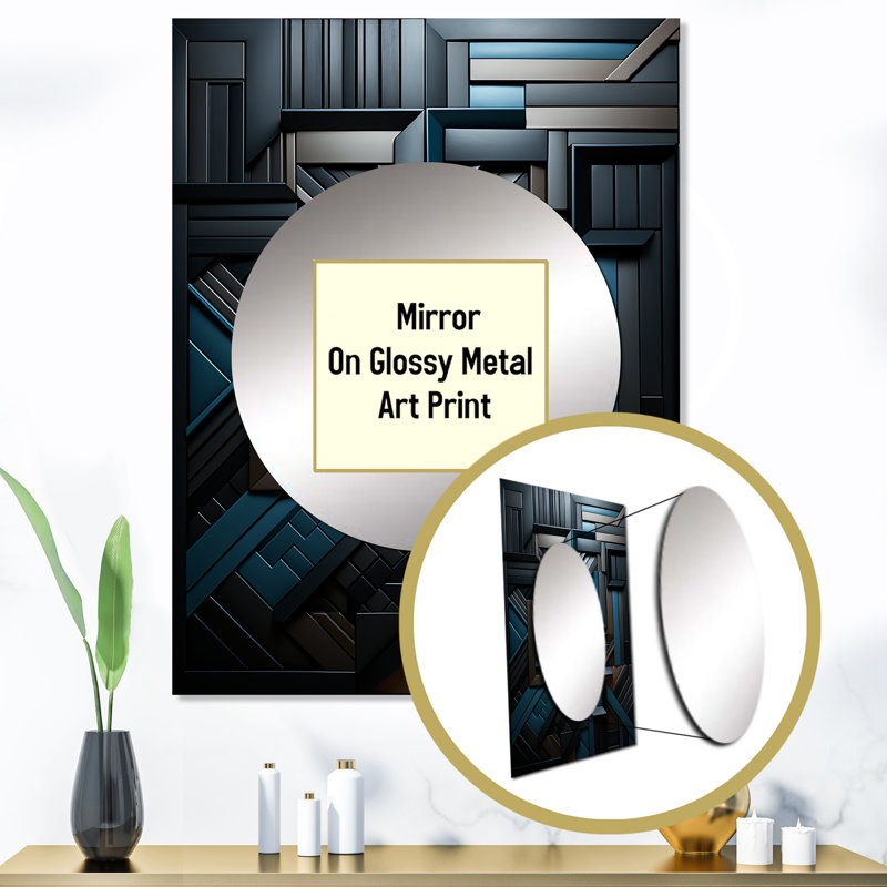 Zanoah Onyx Opulence Vector - Abstract Shapes Unique Wall Mirror, Black Mirror, Printed Metal Art, 40" x 30"
