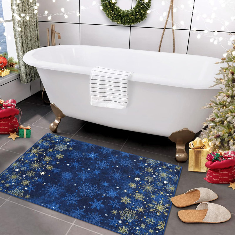 9x12 Red Christmas Runner Rug with Snowflake Pattern – Non Slip Low Pile Hallway and Kitchen Floor Carpet, Festive Holiday Decor