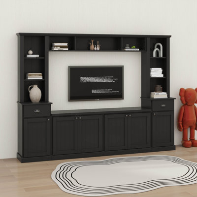 Entertainment Wall Unit Set With Bridge And Adjustable Shelves