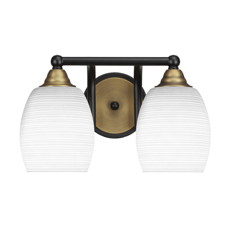 Barre d'éclairage de salle de bain 2 lumières Michell, Noir mat / laiton, Blanc
