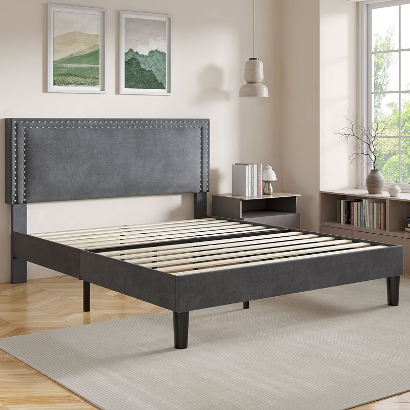 Queen Upholstered Bed With 2 Nightstands – Modern Bedroom Set, Queen