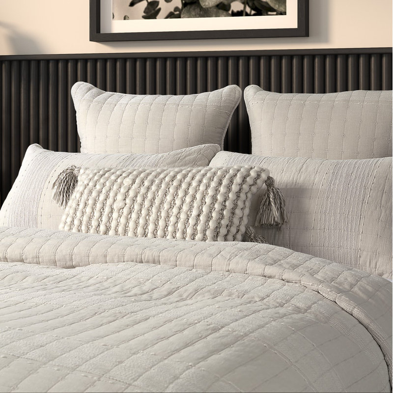 Moss cotton reversible 3 piece coverlet set, King Coverlet + 2 King Shams, Natural